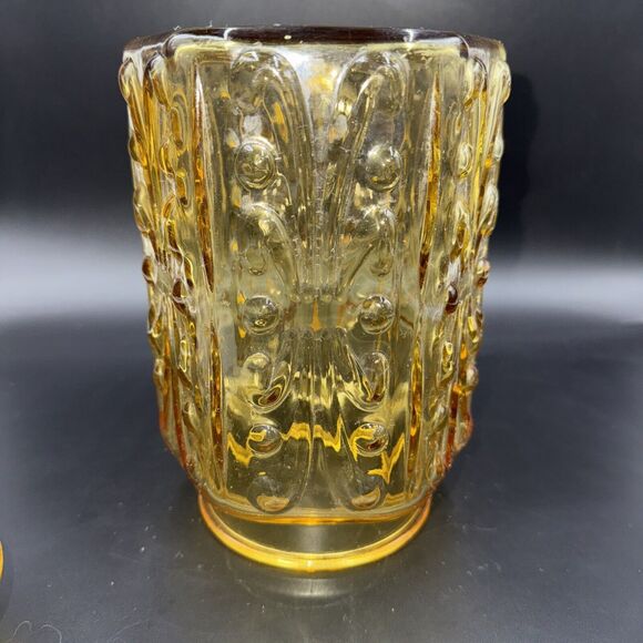 L E Smith Amber Atterbury Scroll Glass Canister Cookie Apothecary Jar 9" 1970s - Picture 7 of 14